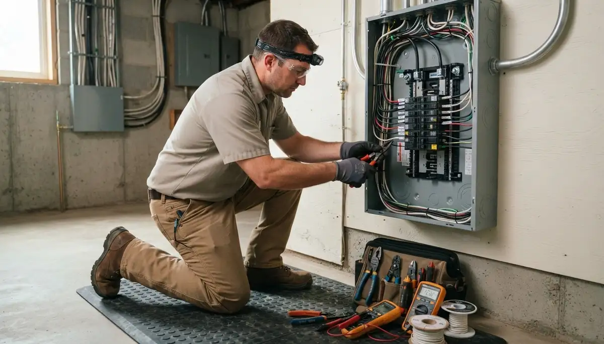 Milwaukee, WI electrician assessing a residential electrical panel for an upgrade