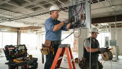 Milwaukee, WI electrician inspecting a residential electrical panel and wiring