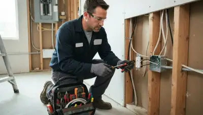 Electrician installing GFCI circuit protection in a Milwaukee, WI home