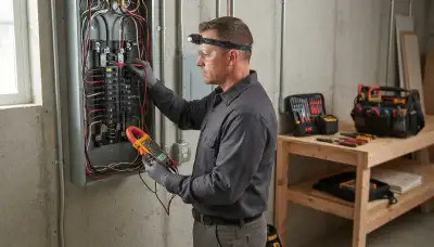 Milwaukee, WI electrician inspecting a home electrical panel during a safety inspection
