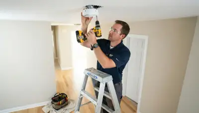 Milwaukee, WI electrician installing a residential smoke detector for a home safety upgrade