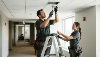 Electrician installing a smoke detector in a Milwaukee, WI home